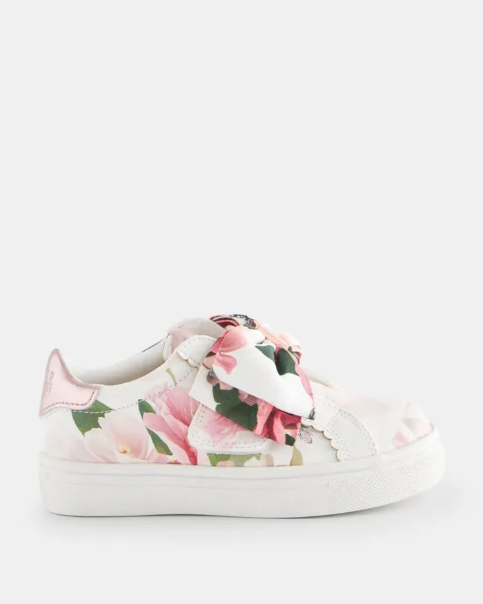Kids NOVATAY 8211 Floral Print Bow Trainers White Ted Baker Younger Girls
