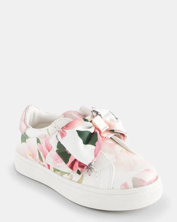 Kids NOVATAY 8211 Floral Print Bow Trainers White Ted Baker Younger Girls