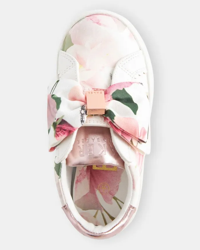 Kids NOVATAY 8211 Floral Print Bow Trainers White Ted Baker Younger Girls