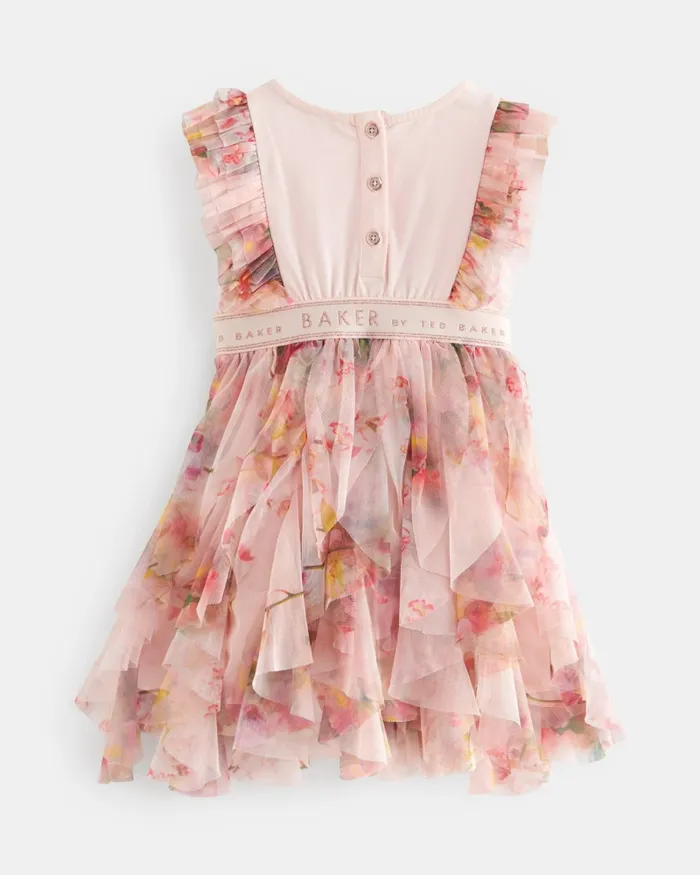 Kids OPALEY 8211 Waterfall Ruffle Mesh Mockable Dress Pink Ted Baker Dresses