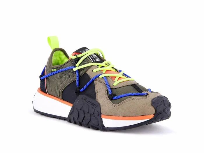 Kids Palladium Sneakers Troop Runner Lace It Olive Night Firecracker