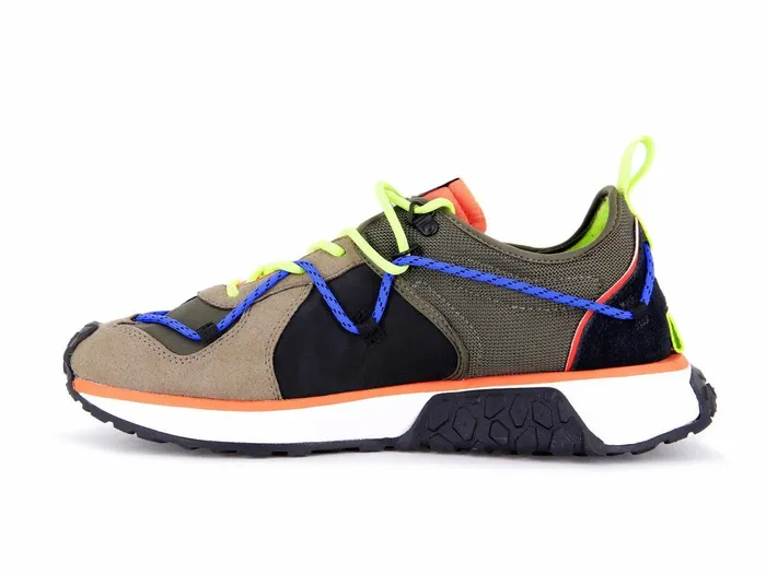 Kids Palladium Sneakers Troop Runner Lace It Olive Night Firecracker