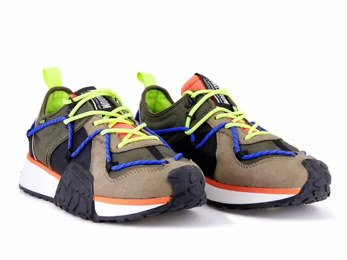 Kids Palladium Sneakers Troop Runner Lace It Olive Night Firecracker
