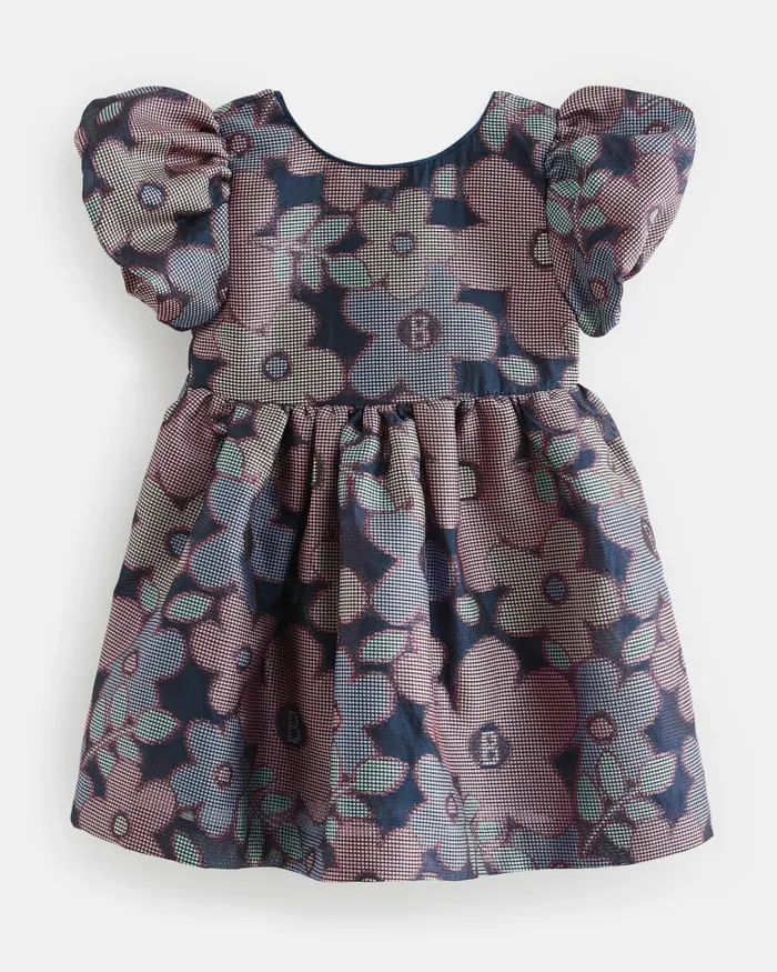 Kids PETELL 8211 Floral Jacquard Puff Sleeve Dress Navy Ted Baker Dresses
