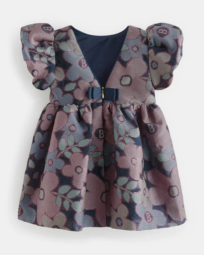 Kids PETELL 8211 Floral Jacquard Puff Sleeve Dress Navy Ted Baker Dresses