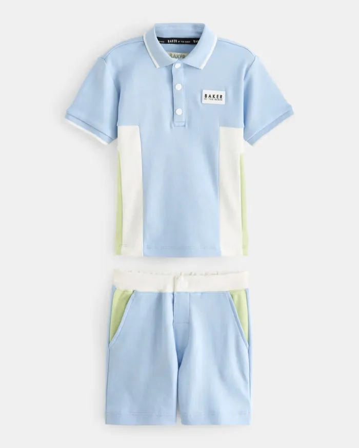 Kids RADU 8211 Colour Block Polo Shirt And Shorts Set Blue Ted Baker Sets and Outfits Kids RADU 8211 Colour Block Polo Shirt And Shorts Set Blue Ted Baker Sets and Outfits