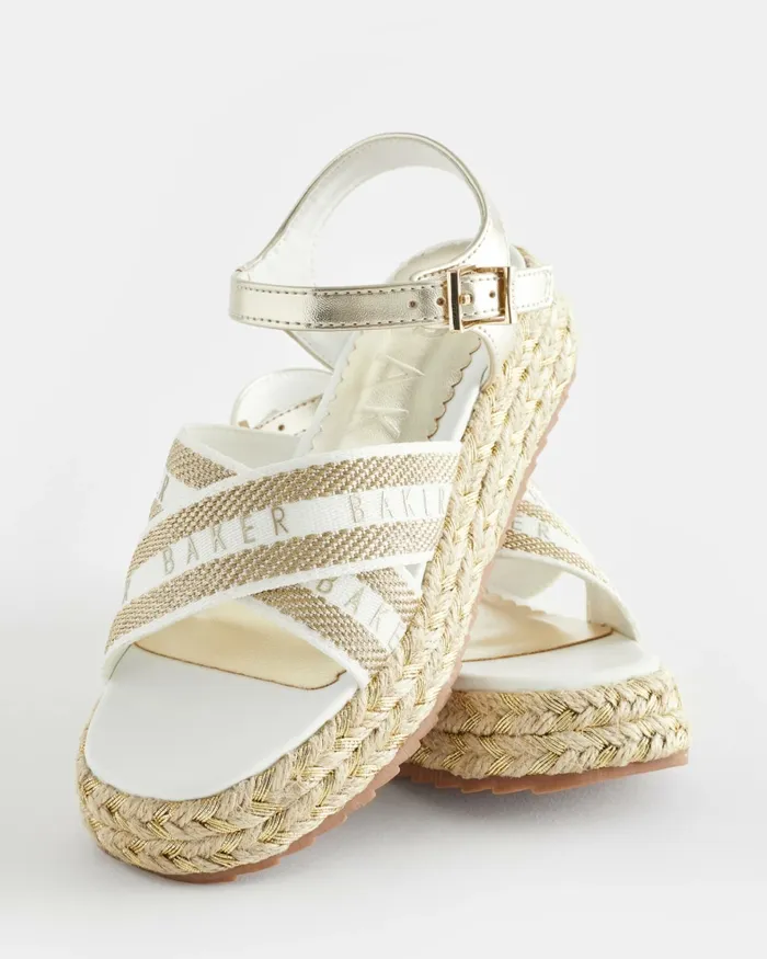 Kids ROSABLE 8211 Metallic Webbing Flatform Wedge Sandals Gold Ted Baker Older Girls