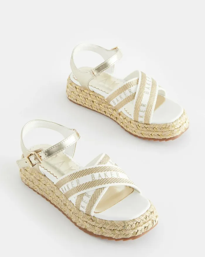 Kids ROSABLE 8211 Metallic Webbing Flatform Wedge Sandals Gold Ted Baker Older Girls Kids ROSABLE 8211 Metallic Webbing Flatform Wedge Sandals Gold Ted Baker Older Girls