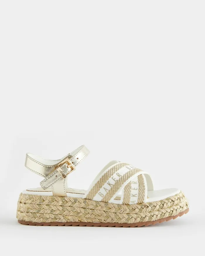 Kids ROSABLE 8211 Metallic Webbing Flatform Wedge Sandals Gold Ted Baker Older Girls Kids ROSABLE 8211 Metallic Webbing Flatform Wedge Sandals Gold Ted Baker Older Girls