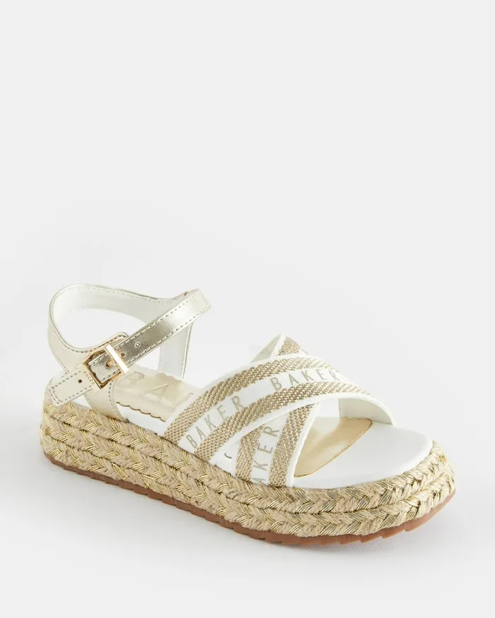 Kids ROSABLE 8211 Metallic Webbing Flatform Wedge Sandals Gold Ted Baker Older Girls Kids ROSABLE 8211 Metallic Webbing Flatform Wedge Sandals Gold Ted Baker Older Girls