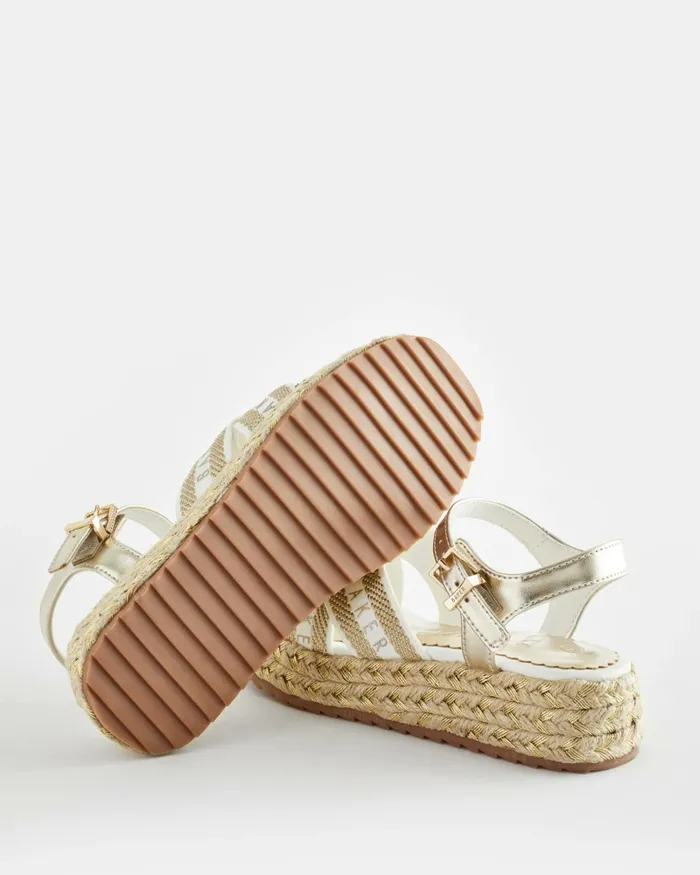 Kids ROSABLE 8211 Metallic Webbing Flatform Wedge Sandals Gold Ted Baker Older Girls Kids ROSABLE 8211 Metallic Webbing Flatform Wedge Sandals Gold Ted Baker Older Girls