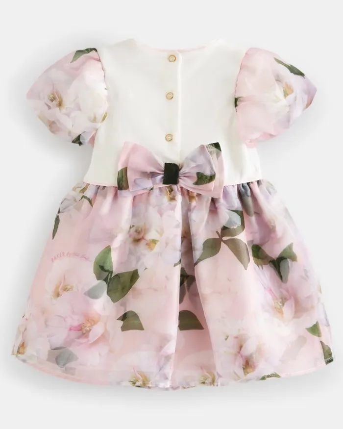 Kids RUBIIEE 8211 Floral Organza Puff Sleeve Dress Pink Ted Baker Dresses