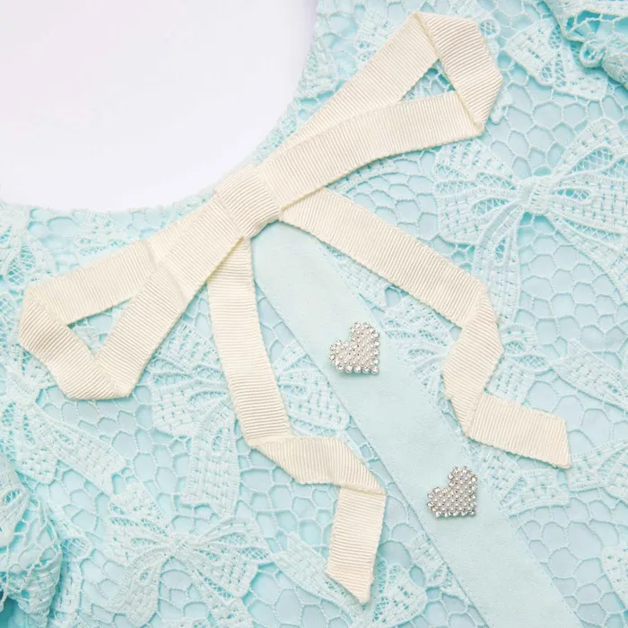 Kids Self Portrait Blue Bow Lace Dress