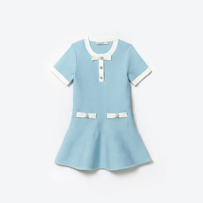 Kids Self Portrait Blue Knit Mini Dress