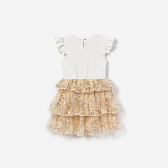 Kids Self Portrait Cream Jersey Sequin Tulle Dress