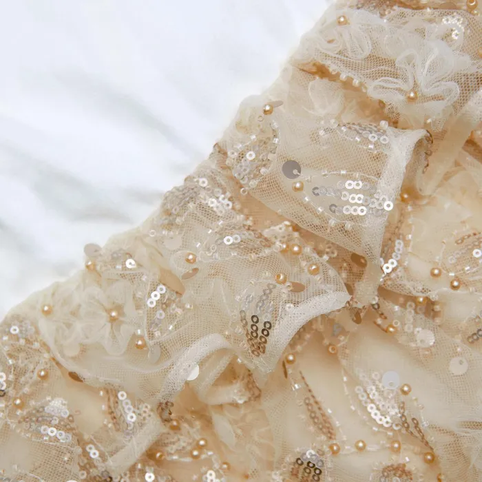Kids Self Portrait Cream Jersey Sequin Tulle Dress