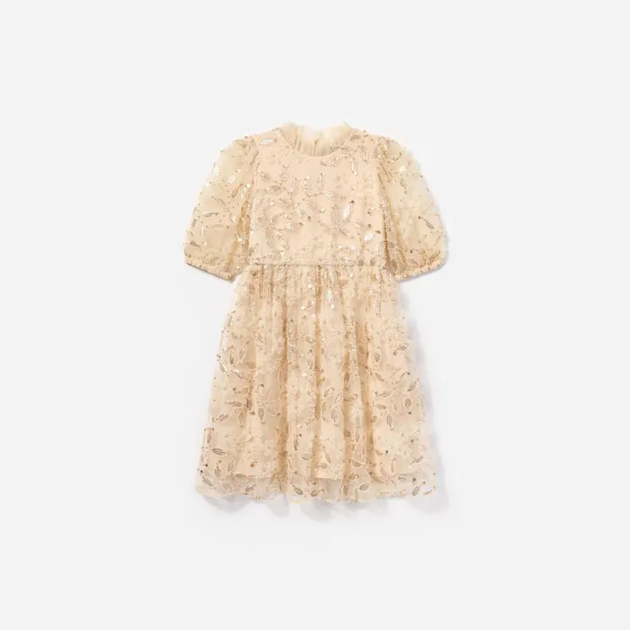 Kids Self Portrait Cream Sequin Tulle Dress