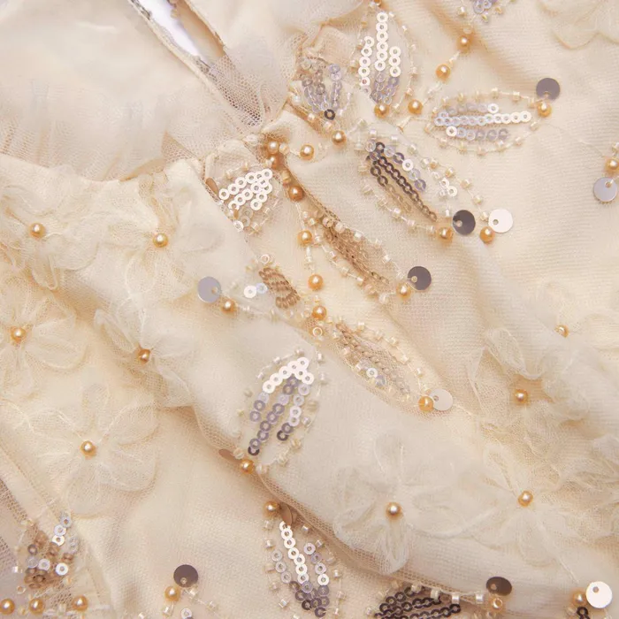 Kids Self Portrait Cream Sequin Tulle Dress