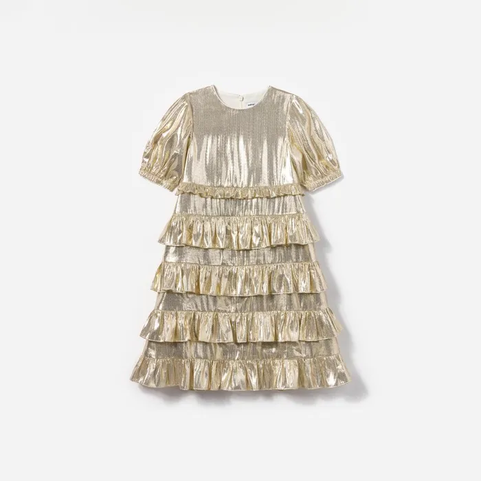 Kids Self Portrait Gold Metallic Frill Dress
