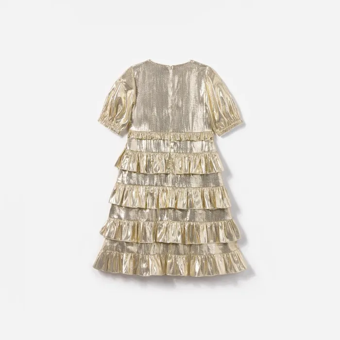 Kids Self Portrait Gold Metallic Frill Dress
