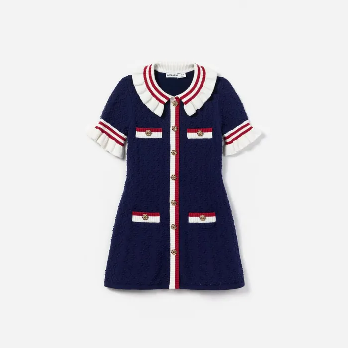 Kids Self Portrait Navy Textured Knit Dress