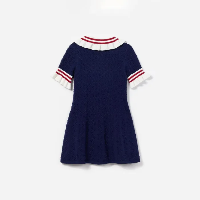 Kids Self Portrait Navy Textured Knit Dress