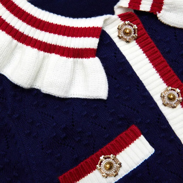 Kids Self Portrait Navy Textured Knit Dress