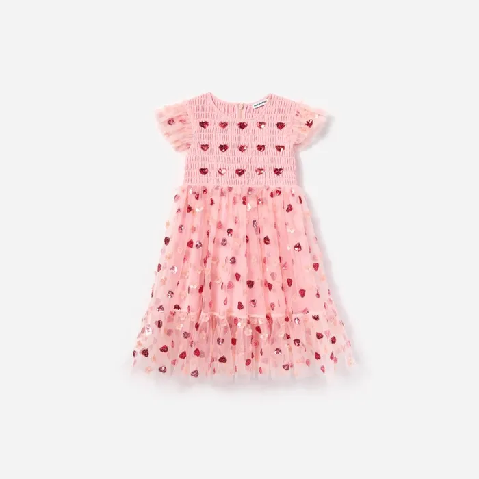 Kids Self Portrait Pink Mesh Heart Sequin Dress
