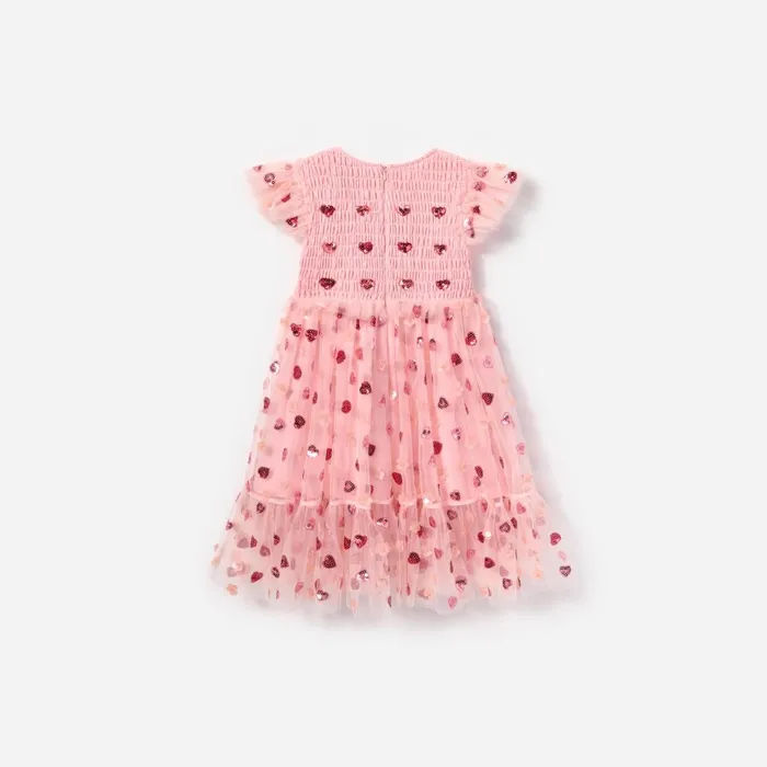 Kids Self Portrait Pink Mesh Heart Sequin Dress