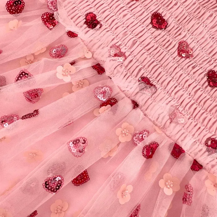 Kids Self Portrait Pink Mesh Heart Sequin Dress