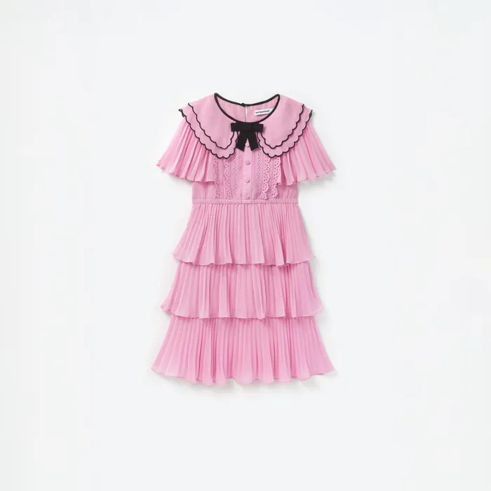 Kids Self Portrait Pink Scallop Collar Chiffon Dress