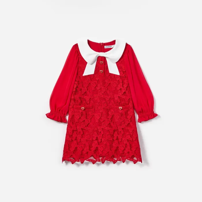 Kids Self Portrait Red Bow Lace Dress