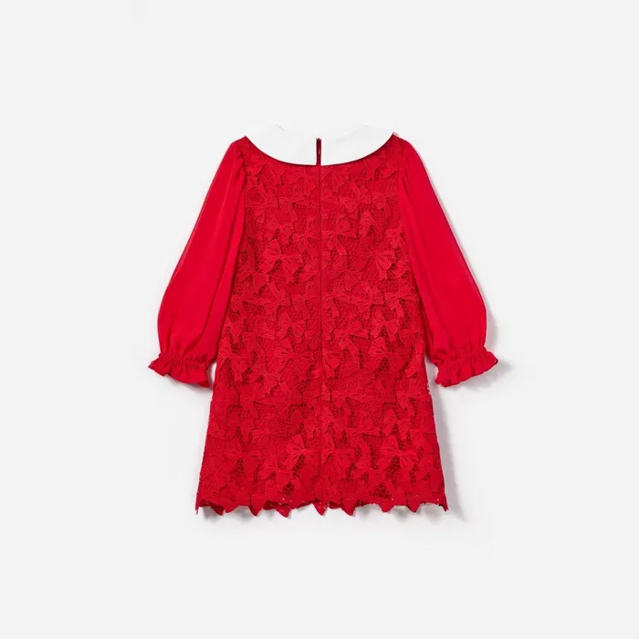 Kids Self Portrait Red Bow Lace Dress