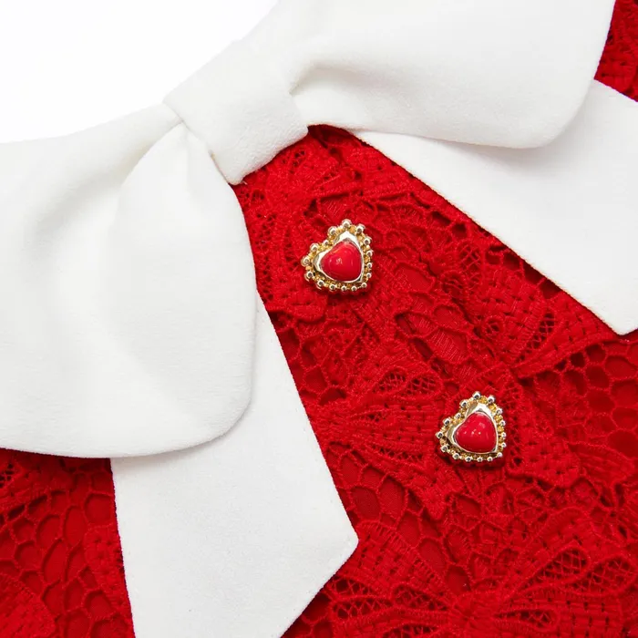 Kids Self Portrait Red Bow Lace Dress