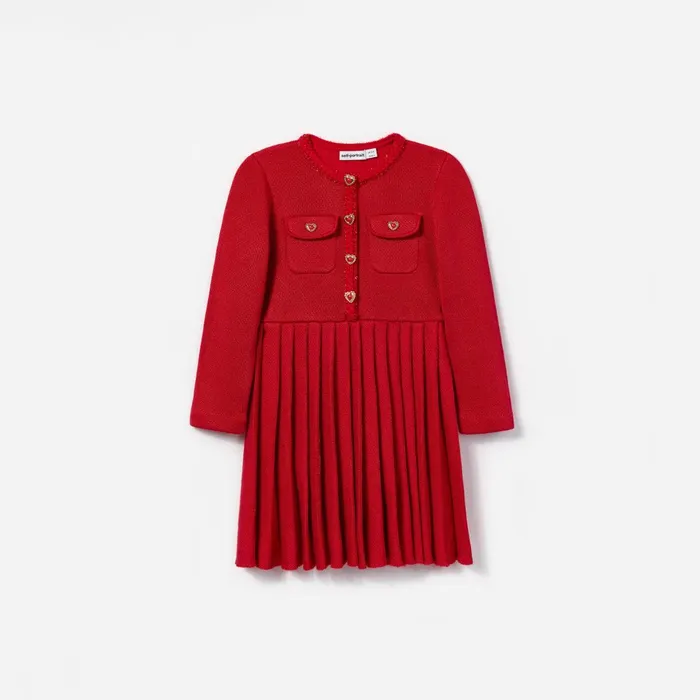 Kids Self Portrait Red Knit Pleated Dress