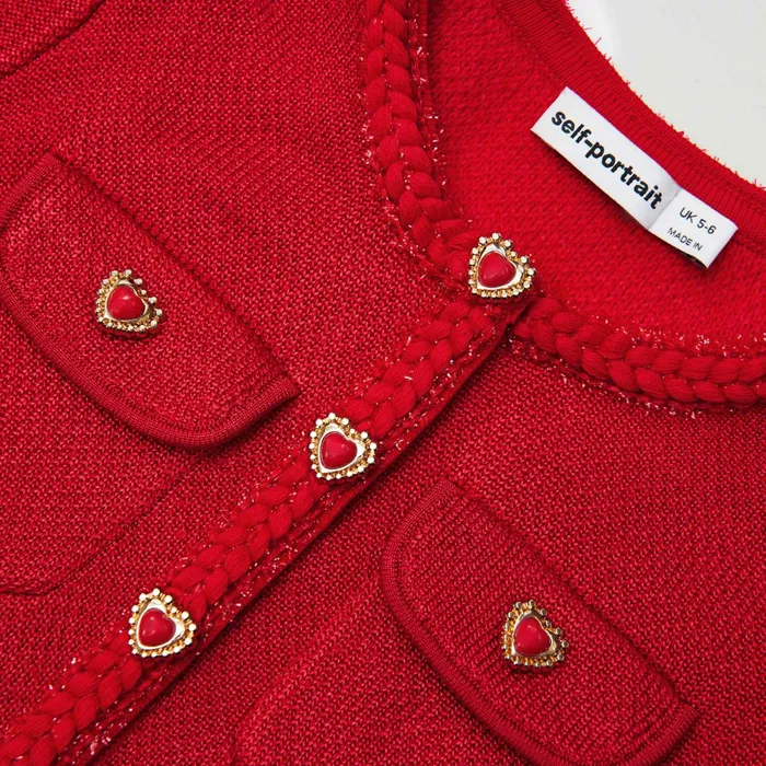 Kids Self Portrait Red Knit Pleated Dress
