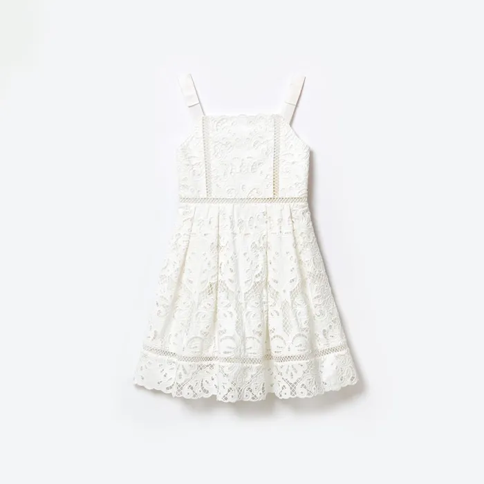 Kids Self Portrait White Cotton Lace Mini Dress