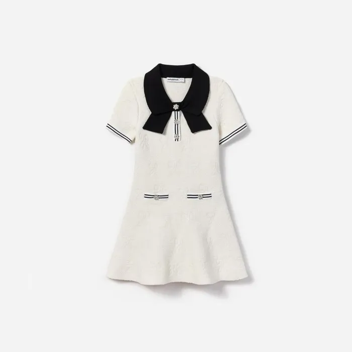 Kids Self Portrait White Jacquard Knit Dress