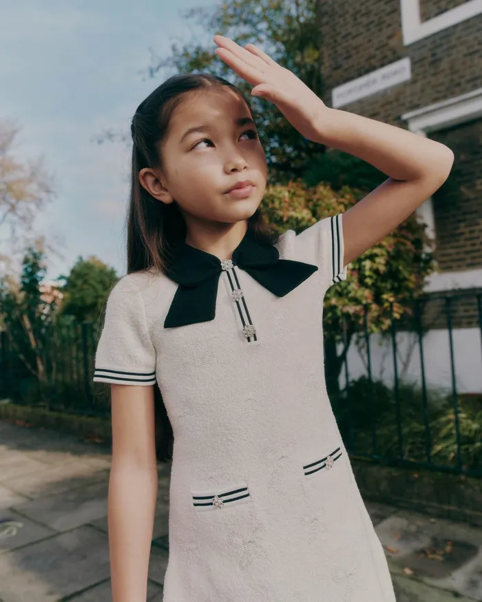 Kids Self Portrait White Jacquard Knit Dress
