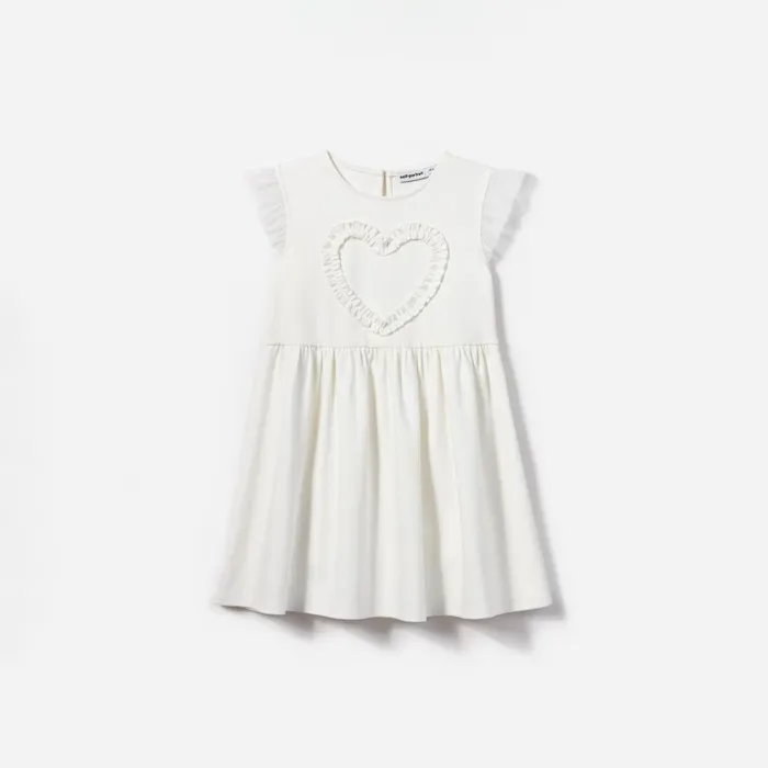Kids Self Portrait White Jersey Ruffle Heart Dress