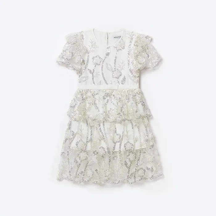 Kids Self Portrait White Sequin Tulle Midi Dress