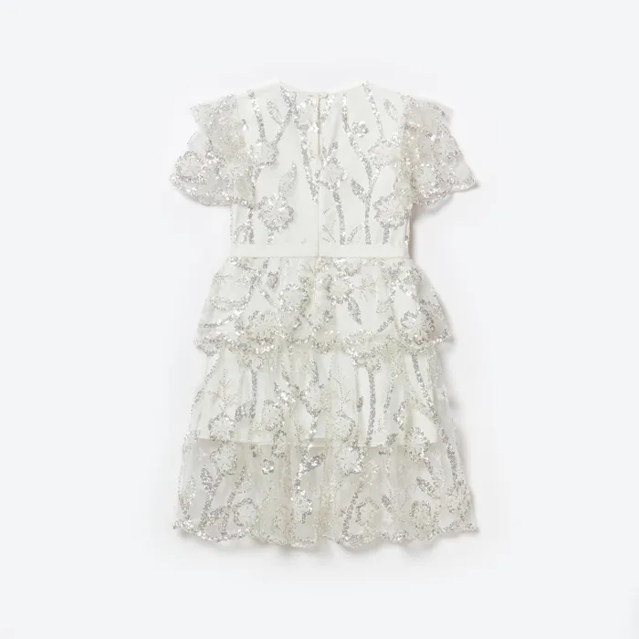 Kids Self Portrait White Sequin Tulle Midi Dress