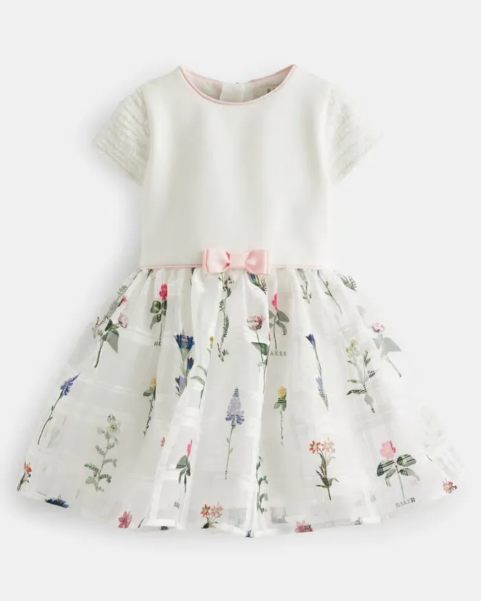 Kids SOFFEY 8211 Floral Organza Skirt Mockable Dress White Ted Baker Dresses