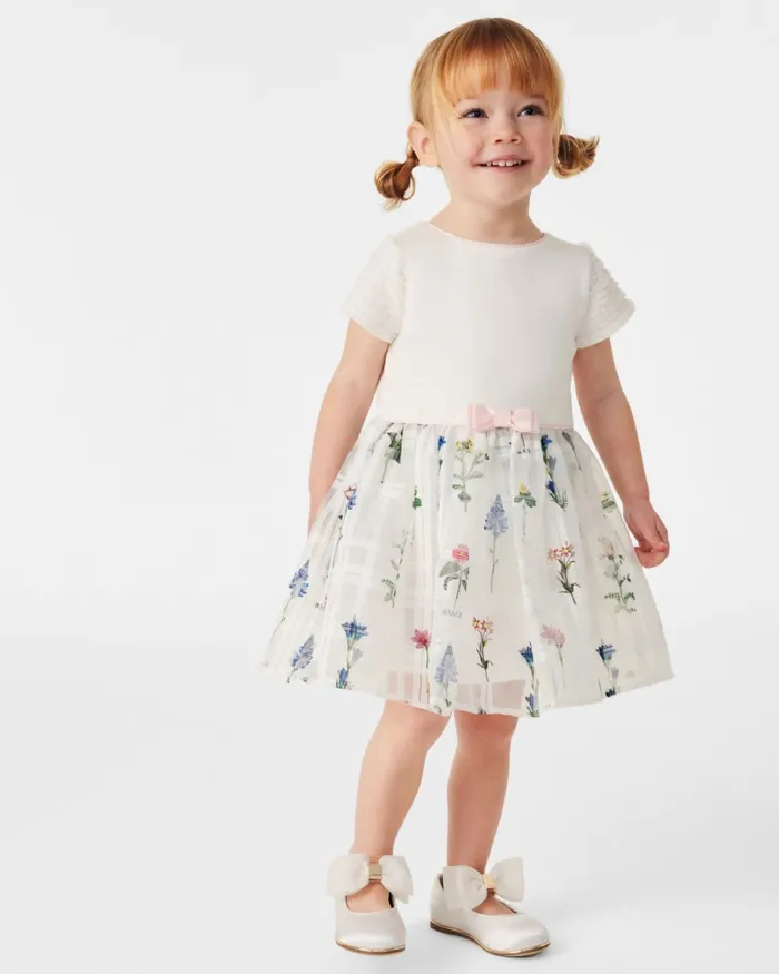 Kids SOFFEY 8211 Floral Organza Skirt Mockable Dress White Ted Baker Dresses