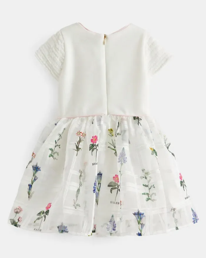 Kids SOFFEY 8211 Floral Organza Skirt Mockable Dress White Ted Baker Dresses