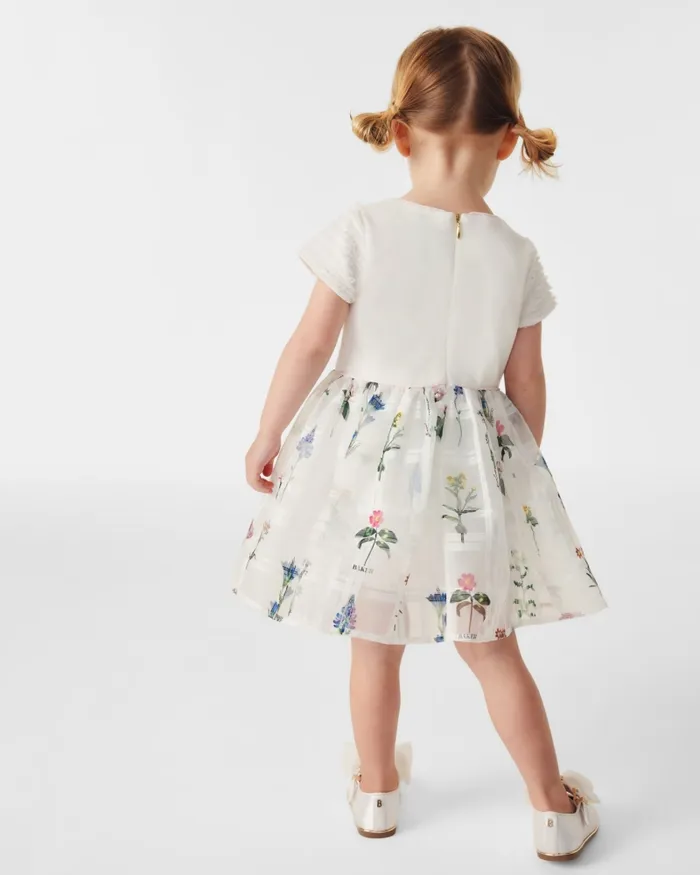 Kids SOFFEY 8211 Floral Organza Skirt Mockable Dress White Ted Baker Dresses