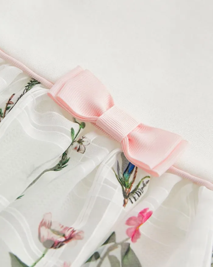 Kids SOFFEY 8211 Floral Organza Skirt Mockable Dress White Ted Baker Dresses