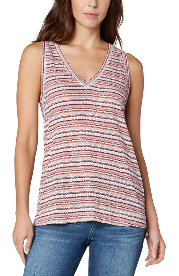 Knit Tops Women Liverpool Los Angeles Sleeveless VNeck Knit Tee Abstract Stripe