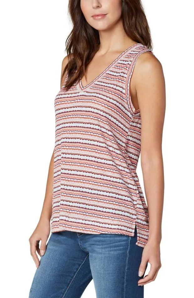 Knit Tops Women Liverpool Los Angeles Sleeveless VNeck Knit Tee Abstract Stripe