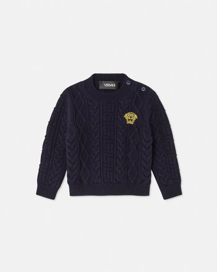 Knitwear and Sweatshirts Kids Versace Medusa Baby CableKnit Sweater Blue